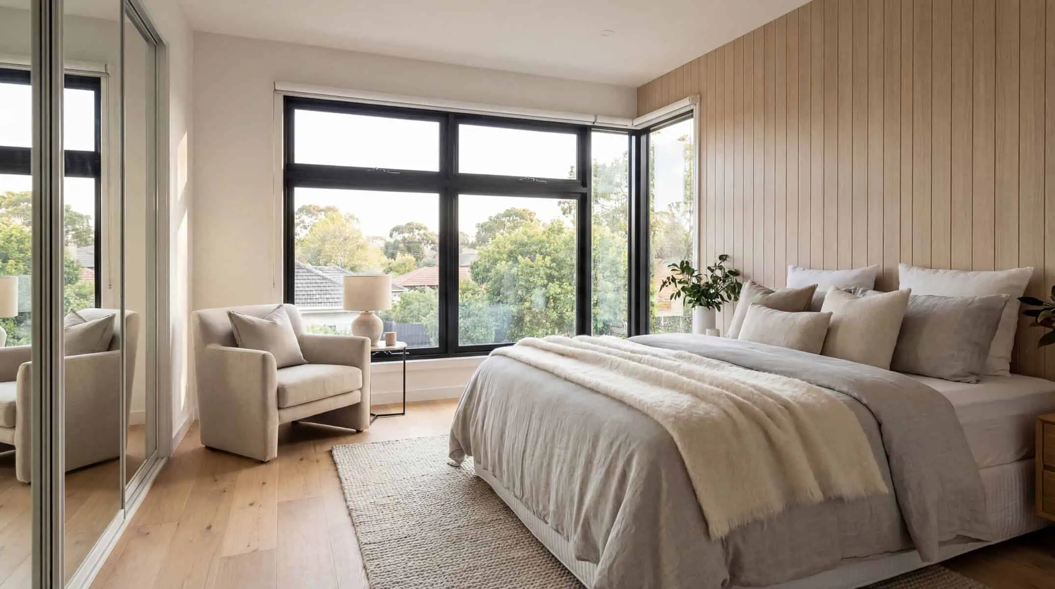 Blackburn South - Master Bedroom with Timber Feature Wall