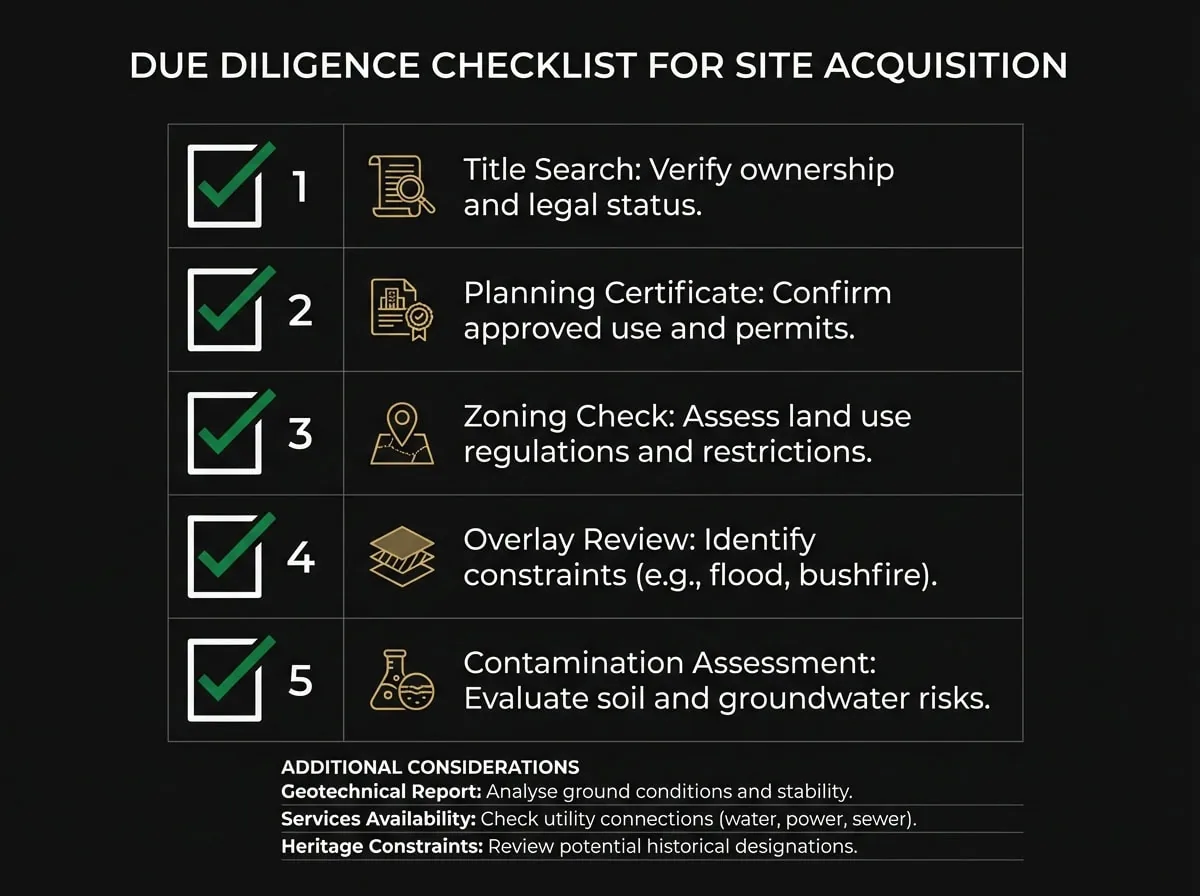 Property development due diligence checklist for Victorian site acquisition and risk assessment