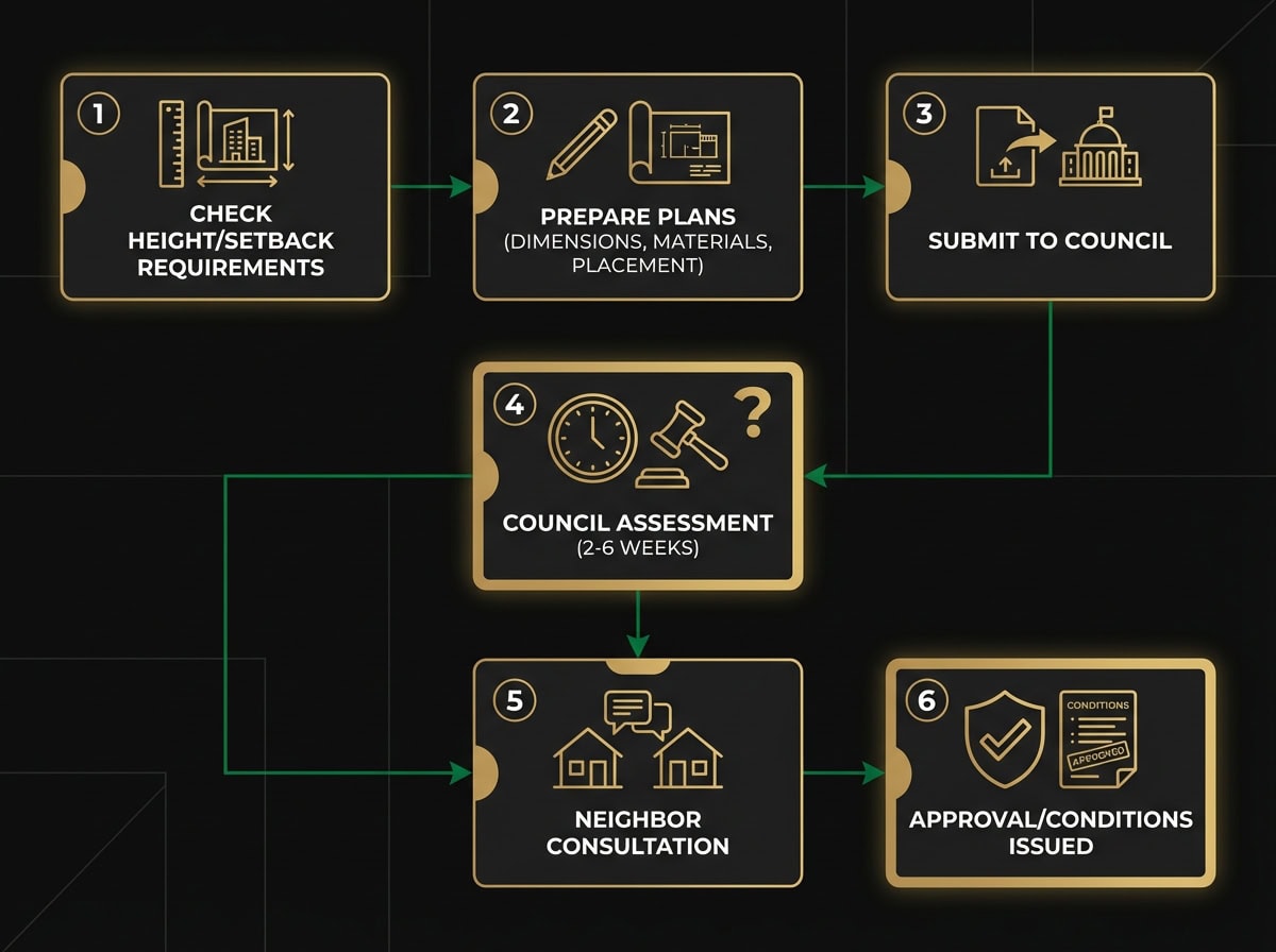 Privacy screen planning permit application flowchart showing Victoria council approval process steps