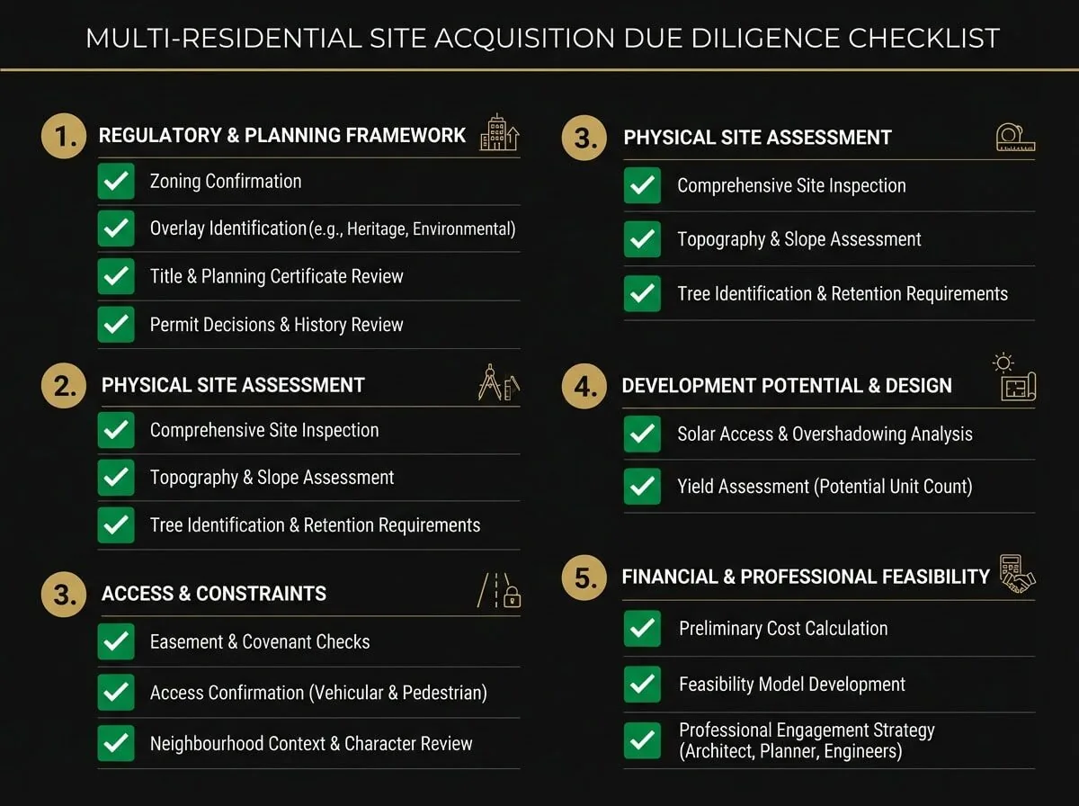 Multi-residential site due diligence checklist for Melbourne property developers before purchase