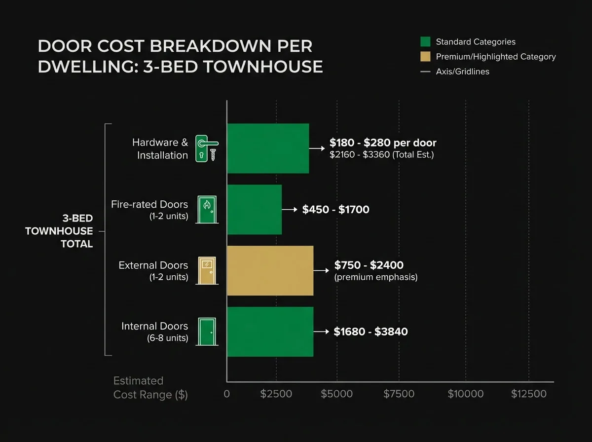 Door cost breakdown data visualization showing typical expenses per dwelling in Melbourne developments
