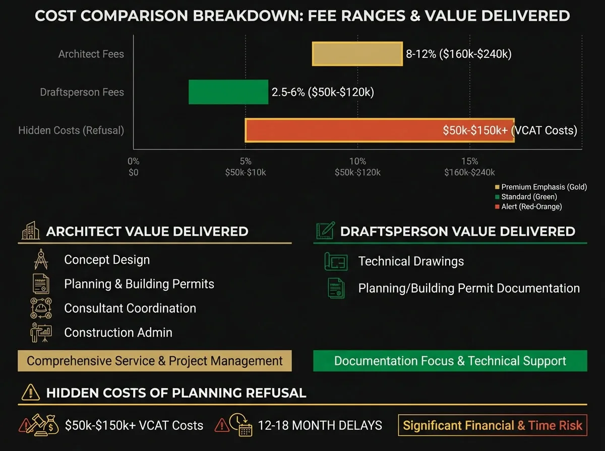 Architect vs draftsperson fee comparison chart for Melbourne townhouse development projects