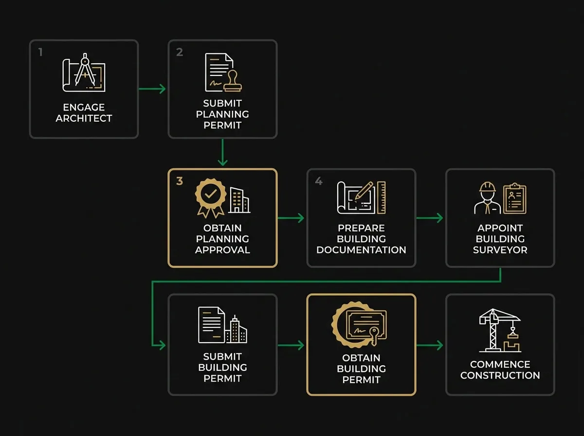 Planning and building permit application flowchart for Melbourne developments