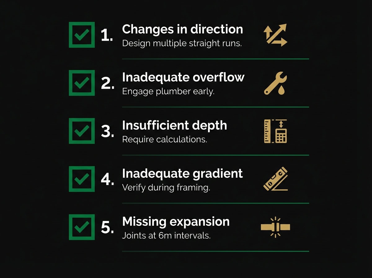 Box gutter compliance failure checklist showing five common issues and prevention strategies for Melbourne developers