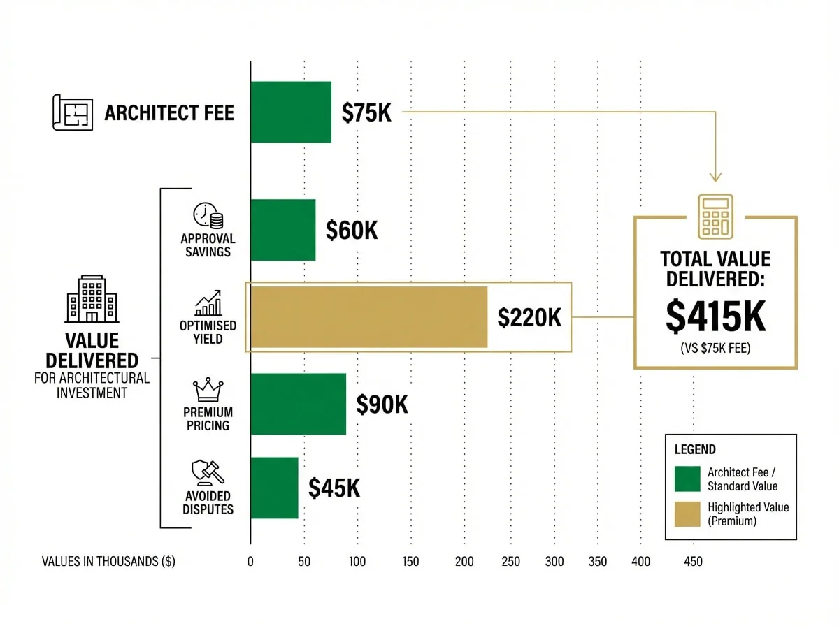 Architect ROI data visualization showing investment return breakdown for Melbourne townhouse development