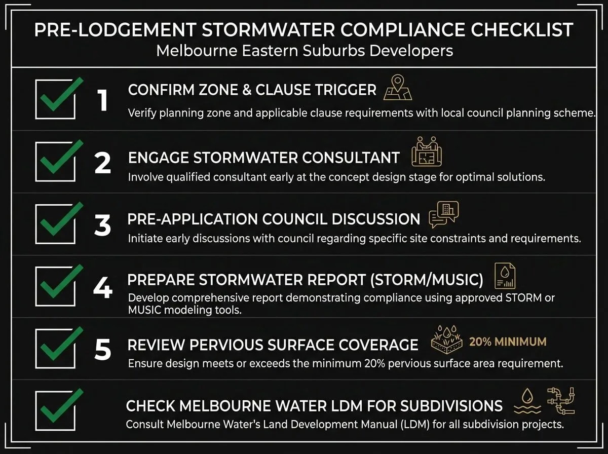 Stormwater compliance checklist for Melbourne planning permit applications under Amendment VC154