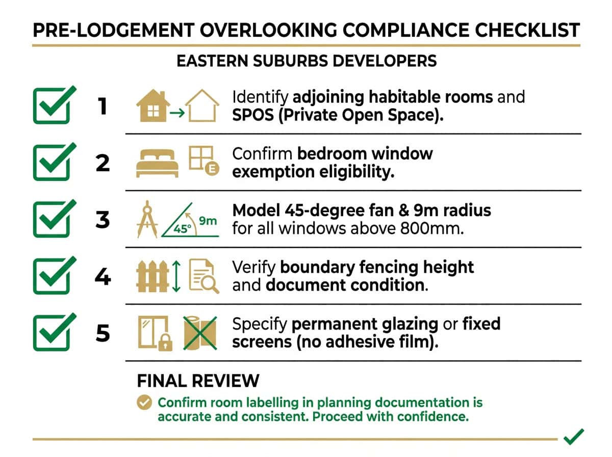 Pre-lodgement overlooking compliance checklist for Melbourne Eastern Suburbs planning permit applications