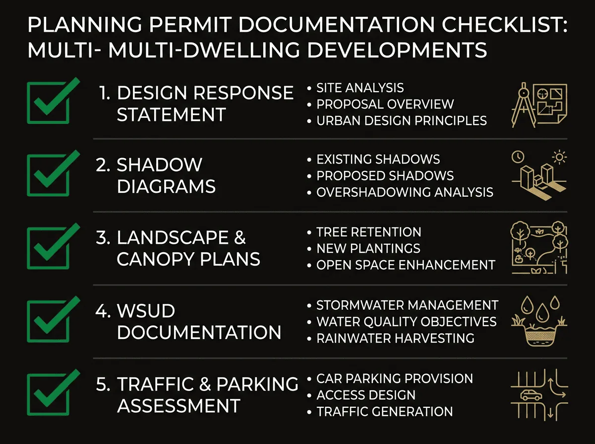 Planning permit application documentation checklist for Melbourne multi-dwelling developments