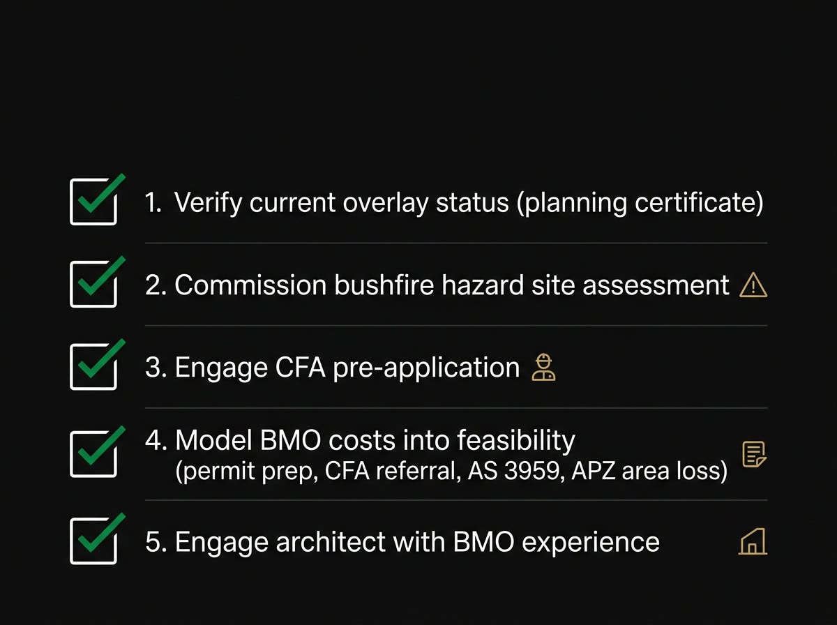 BMO due diligence checklist for Melbourne eastern suburbs developers showing 5 site assessment steps