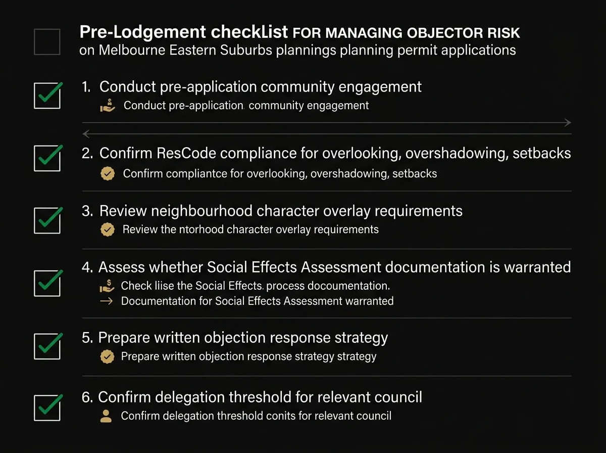 Pre-lodgement checklist for managing planning permit objection risk in Melbourne developments